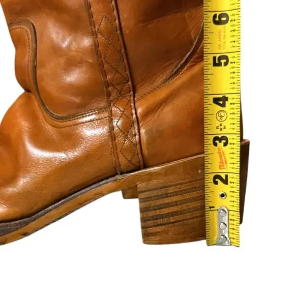 Vintage 70s Frye Campus Boots Womens Orange Leather Stitched High Shaft Sz 11D - Picture 8 of 12